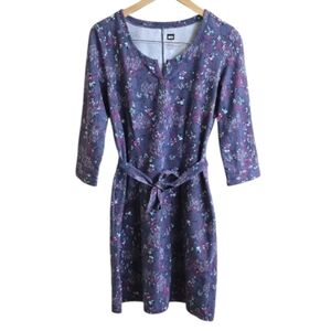 REI Purple 3/4 Length Sleeve Floral Belted Henley Stretch Dress. Size Medium
